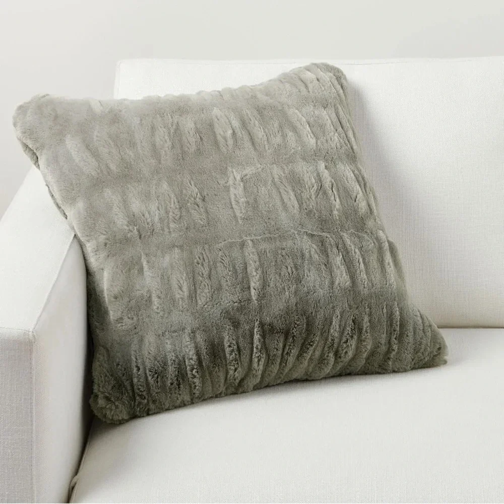 Pottery Barn Faux Fur Ruched Down Filled Pillow & Cover Gray 26x26